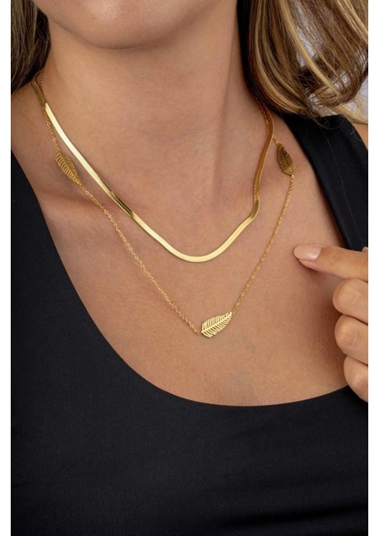 Altın Kaplama Yaprak Motifli Çift Zincir Kadın Çelik Zincir modelleri