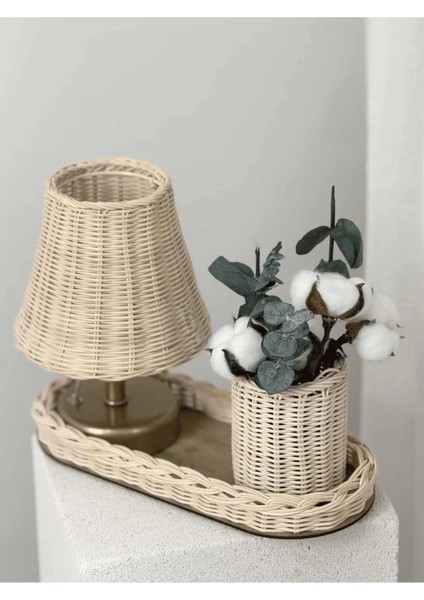 4'lü Rattan Set Kablosuz Masa Lambası - Eskitme Gold, Düzenleyici, Mini Vazo, Pamuk fiyatları