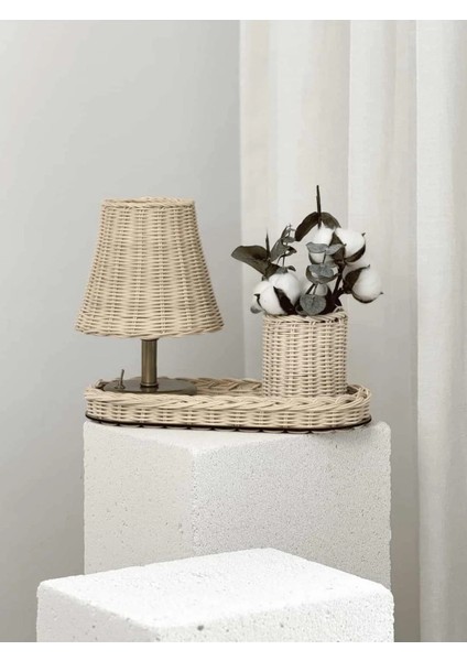 4'lü Rattan Set Kablosuz Masa Lambası - Eskitme Gold, Düzenleyici, Mini Vazo, Pamuk modelleri