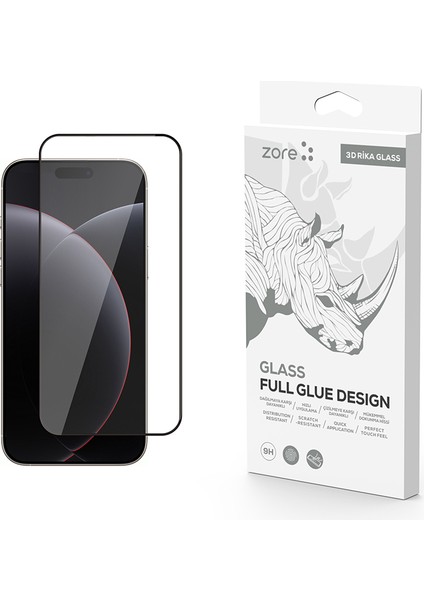 Apple iPhone 17 Pro Uyumlu Zore Rika Premium Temperli Cam Ekran Koruyucu