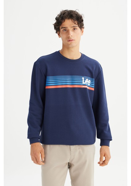 Regular Fit Normal Kesim Bisiklet Yaka Baskılı Lacivert Sweatshirt modelleri