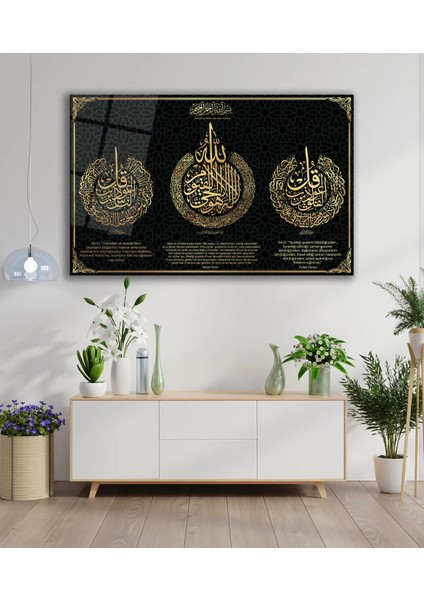 Ayetel Kürsi Felak Nas Cam Tablo,dini Islami Modern Ev Ofis Salon Duvar Dekoru,hediyelik Tablo Dekor fiyatları