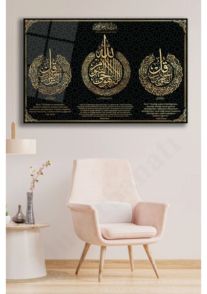 Ayetel Kürsi Felak Nas Cam Tablo,dini Islami Modern Ev Ofis Salon Duvar Dekoru,hediyelik Tablo Dekor fırsatları
