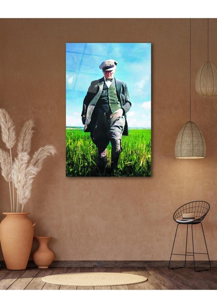 Atatürk Portre Cam Tablo Modern Ev Ofis Salon Hediyelik Büyük Tablo Duvar Dekoru