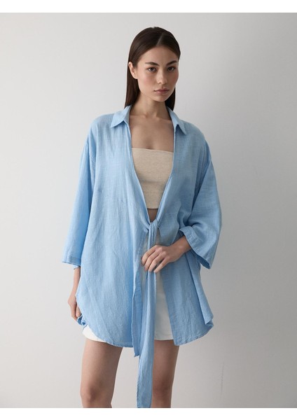 Mavi Flam Keten Kimono Gömlek fırsatları