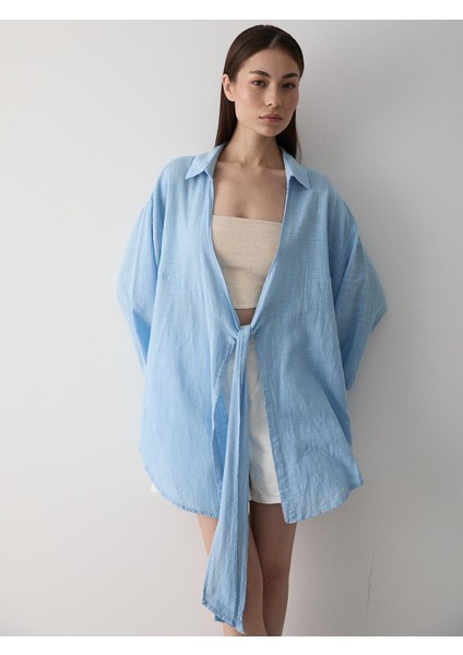 Mavi Flam Keten Kimono Gömlek indirimleri