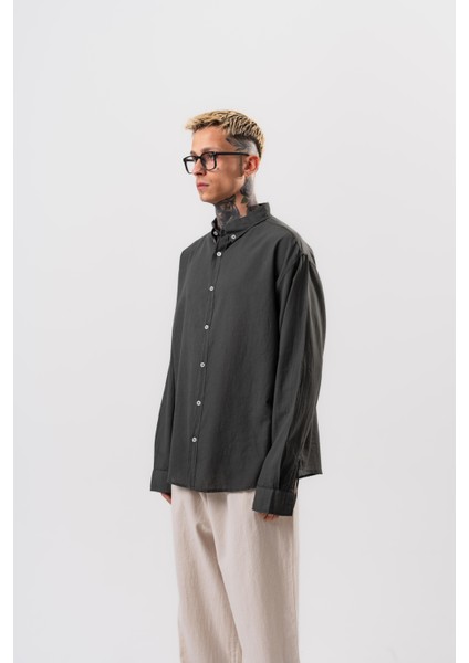 Erkek Uzun Kol Oversize Vual Gömlek Füme fiyatları