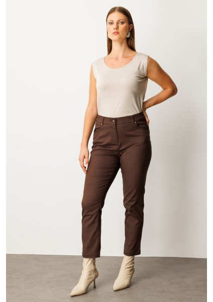 Kadın Büyük Beden Dar Paça Pantolon 1063 Kahverengi fiyatları