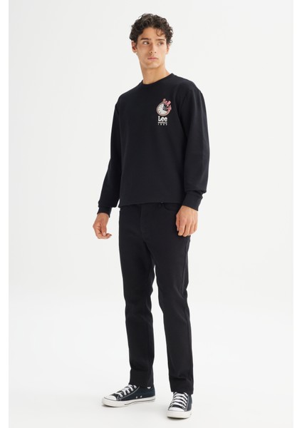 Regular Fit Normal Kesim Bisiklet Yaka Baskılı Siyah Sweatshirt fiyatları