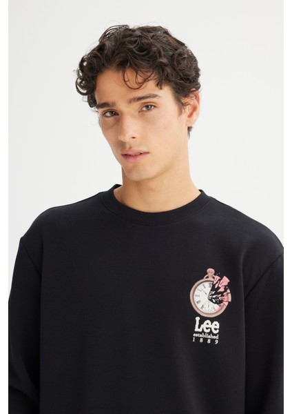 Regular Fit Normal Kesim Bisiklet Yaka Baskılı Siyah Sweatshirt fırsatları