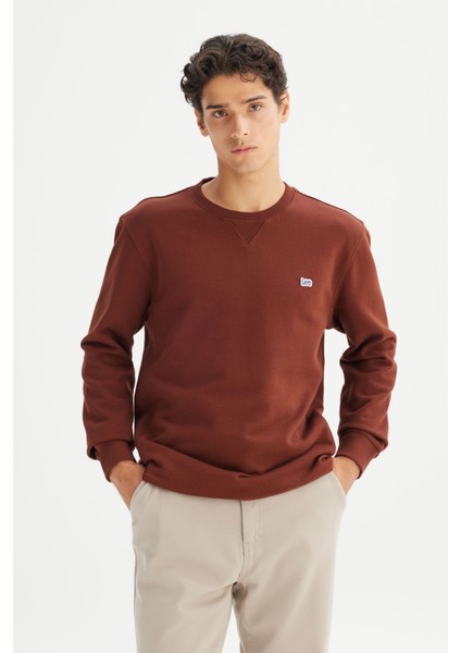 %100 Pamuk Regular Fit Normal Kesim Bisiklet Yaka Kiremit Rengi Sweatshirt modelleri