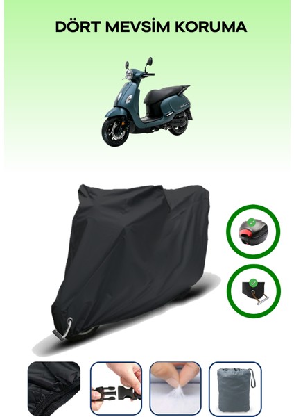 Sym Fiddle Iv 125 Için Arka Çanta ve Kilit Uyumlu Siyah Motosiklet Branda, Güvenli