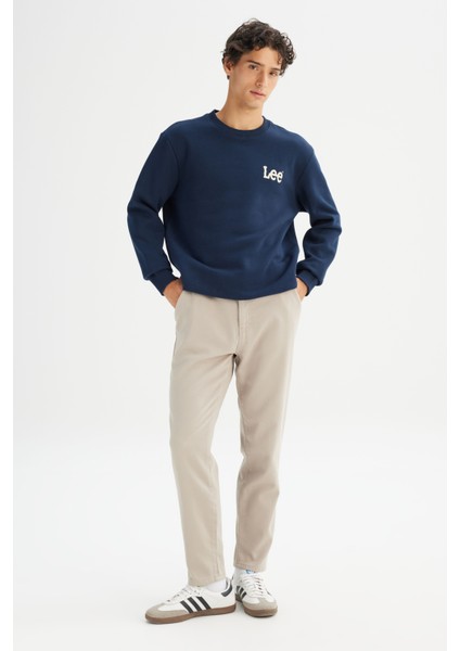 Regular Fit Normal Kesim Bisiklet Yaka Içi Polarlı Lacivert Minimal Logo Sweatshirt fiyatları
