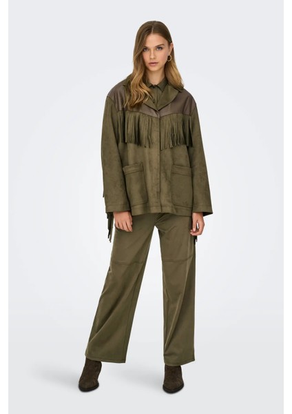 Kadın Onlfrange Püskül Detaylı Nubuk Ceket Mont 15351944 Haki fiyatları