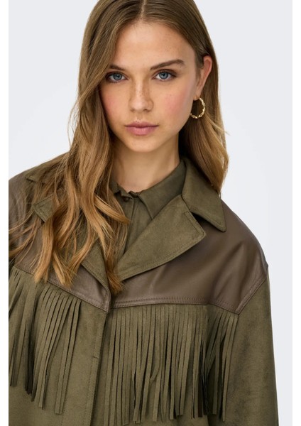 Kadın Onlfrange Püskül Detaylı Nubuk Ceket Mont 15351944 Haki fırsatları