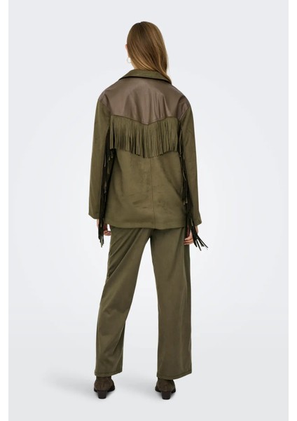 Kadın Onlfrange Püskül Detaylı Nubuk Ceket Mont 15351944 Haki indirimleri