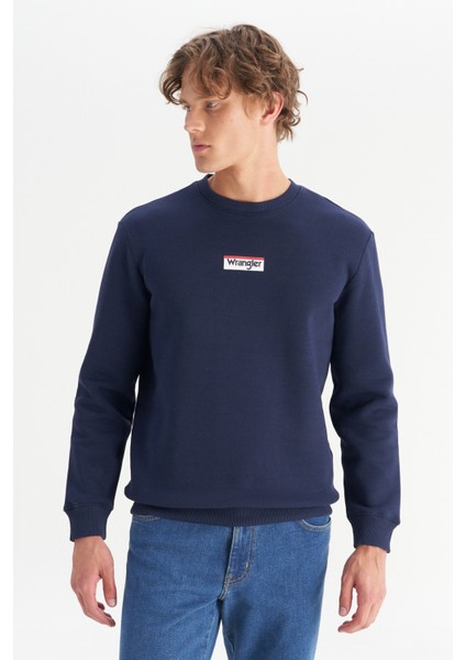 Regular Fit Normal Kesim Bisiklet Yaka Içi Polarlı Lacivert Sweatshirt