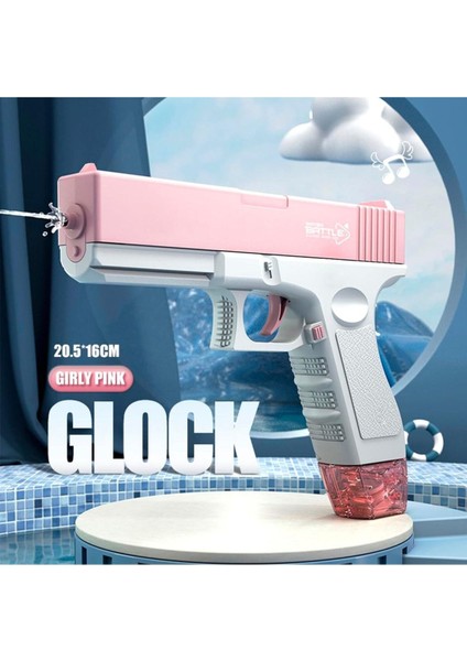 Elektrikli Otomatik Atış Yapan Çift Şaarjörlü Glock Su Tabancası Pembe