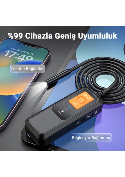W600-2 Endoskop Kamera | 850MAH Şarjlı, Yan Ayna ve Mıknatıslı Boru ve Araç Iç Görüntüleme Cihazı