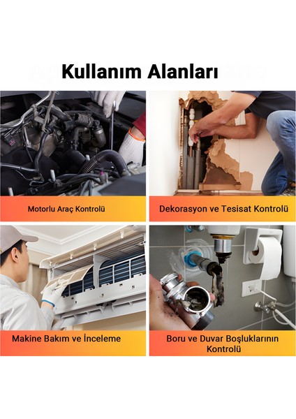 W600-2 Endoskop Kamera | 850MAH Şarjlı, Yan Ayna ve Mıknatıslı Boru ve Araç Iç Görüntüleme Cihazı