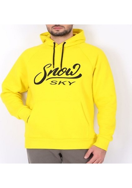 Sky Yazılı Içi Polar Köpüşonlu Kanguru Cepli Sweatshirt Sarı fiyatları
