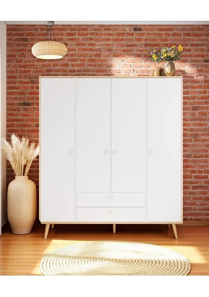 Tema 4 Kapaklı Çekmeceli Dolap – Elbise Dolabı | Iskandinav Tasarım, Kahverengi 160 cm fiyatları