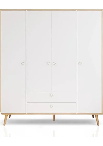 Tema 4 Kapaklı Çekmeceli Dolap – Elbise Dolabı | Iskandinav Tasarım, Kahverengi 160 cm fırsatları