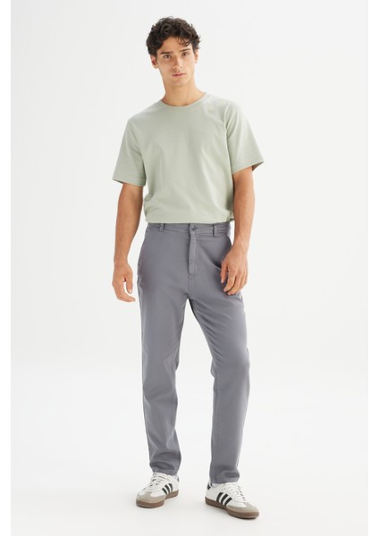 Regular Fit Normal Kesim Normal Bel Pamuklu Esnek Gri Chino Pantolon