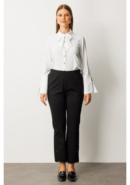 Kadın Büyük Beden Paçası Taşlı Dantelli Pantolon 1091 Siyah fiyatları