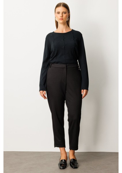 Kadın Büyük Beden Beli Lastikli Aksesuar Detaylı Pantolon 1043 Siyah