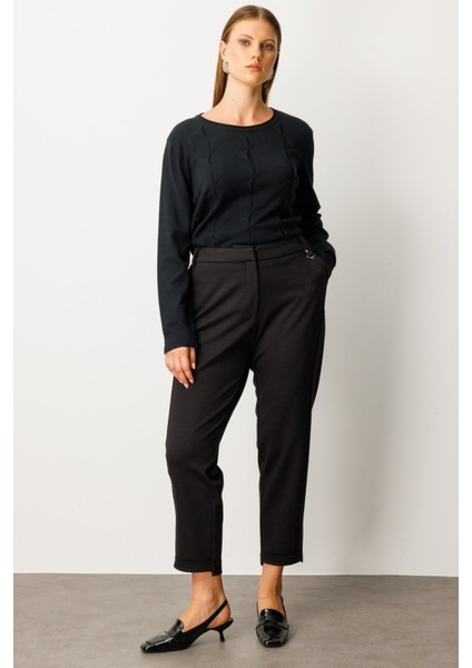 Kadın Büyük Beden Beli Lastikli Aksesuar Detaylı Pantolon 1043 Siyah fiyatları