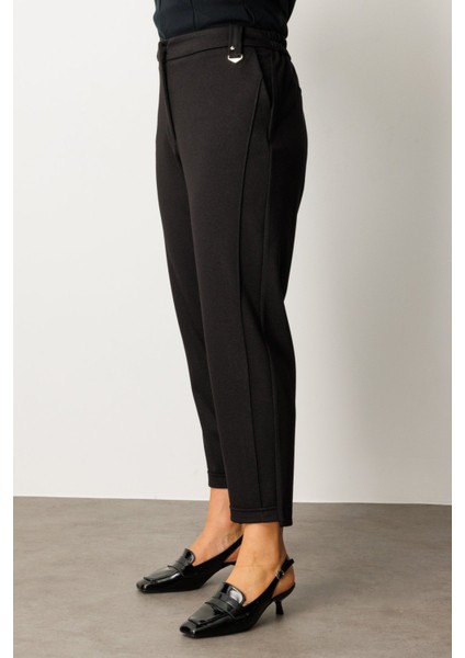 Kadın Büyük Beden Beli Lastikli Aksesuar Detaylı Pantolon 1043 Siyah modelleri