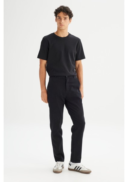 Regular Fit Normal Kesim Normal Bel Pamuklu Esnek Siyah Chino Pantolon