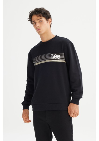 Regular Fit Normal Kesim Bisiklet Yaka Baskılı Siyah Sweatshirt modelleri