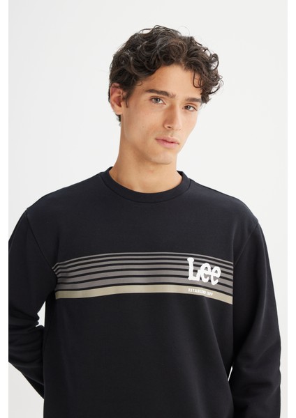 Regular Fit Normal Kesim Bisiklet Yaka Baskılı Siyah Sweatshirt fırsatları