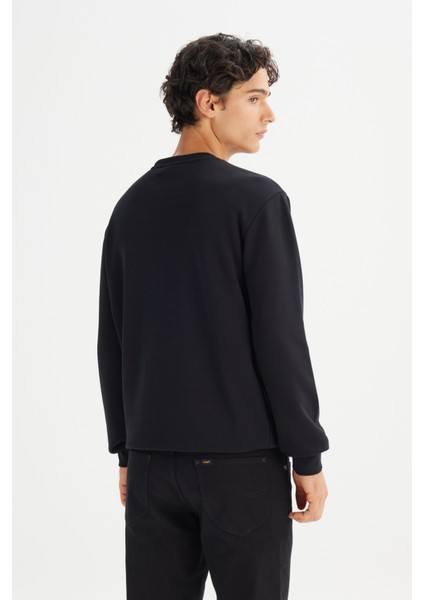 Regular Fit Normal Kesim Bisiklet Yaka Baskılı Siyah Sweatshirt indirimleri