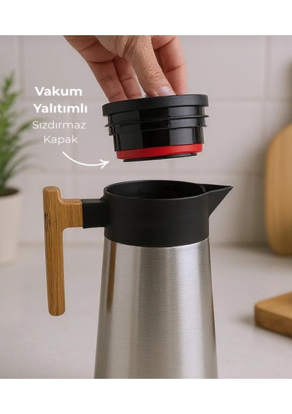 North Bambu Saplı Çelik Termos 2 Litre-Inox fırsatları