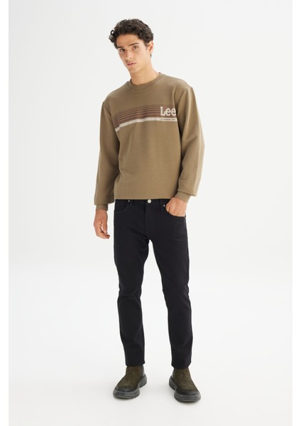 Regular Fit Normal Kesim Bisiklet Yaka Baskılı Haki Sweatshirt fiyatları