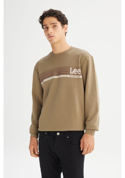 Regular Fit Normal Kesim Bisiklet Yaka Baskılı Haki Sweatshirt modelleri