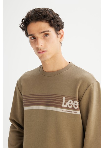 Regular Fit Normal Kesim Bisiklet Yaka Baskılı Haki Sweatshirt fırsatları