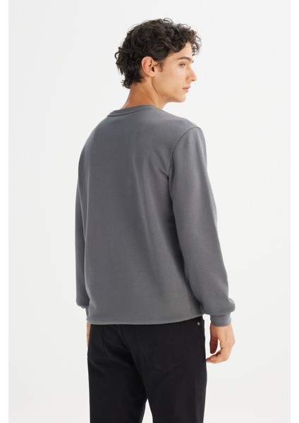 Regular Fit Normal Kesim Bisiklet Yaka Baskılı Antrasit Sweatshirt indirimleri