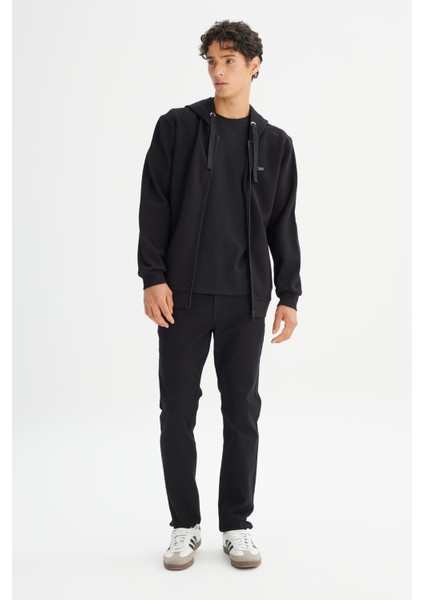 Regular Fit Normal Kesim Kapüşonlu Fermuarlı Siyah Sweatshirt Ceket fiyatları