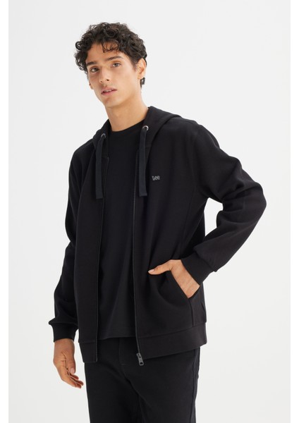 Regular Fit Normal Kesim Kapüşonlu Fermuarlı Siyah Sweatshirt Ceket modelleri