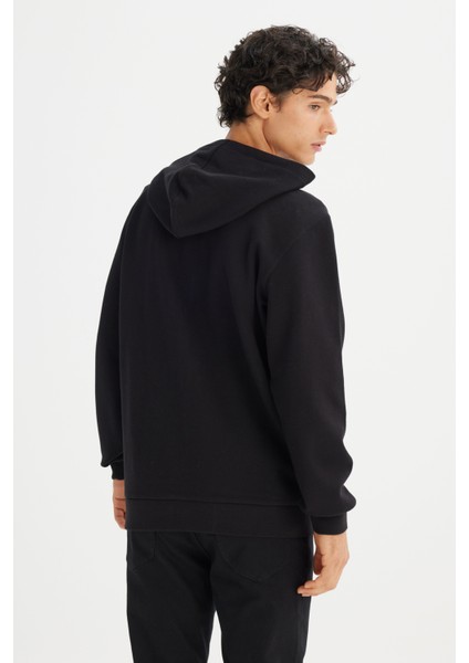 Regular Fit Normal Kesim Kapüşonlu Fermuarlı Siyah Sweatshirt Ceket indirimleri