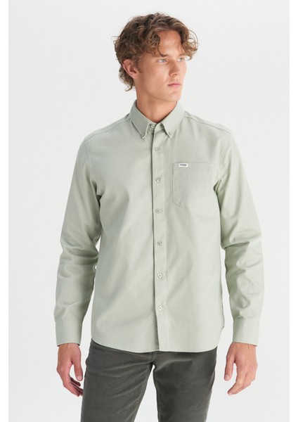%100 Pamuk Regular Fit Normal Kesim Cep Detaylı Mint Yeşili Gömlek
