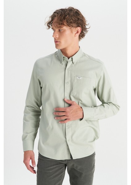 %100 Pamuk Regular Fit Normal Kesim Cep Detaylı Mint Yeşili Gömlek modelleri
