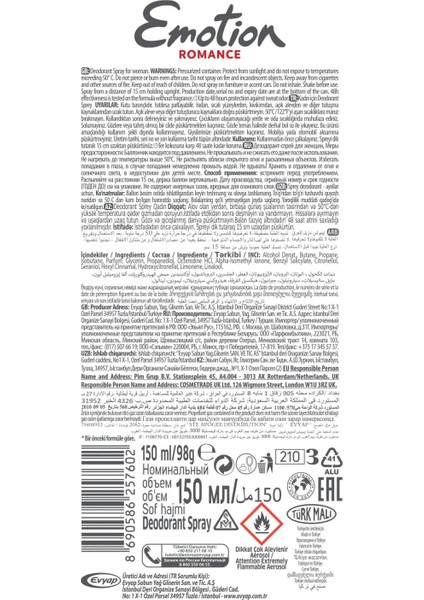 2 Adet Emotion Romance Kadın Vegan Deodorant 150 ml Hızlı Kurur, Leke Bırakmaz
