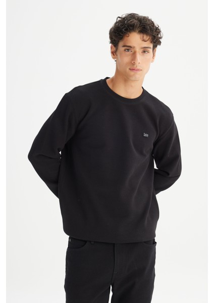 Regular Fit Normal Kesim Bisiklet Yaka Baskılı Siyah Sweatshirt modelleri