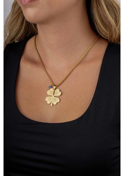 4 Yapraklı Altın Kaplama Burgu Zincir Kadın Çelik Kolye fiyatları