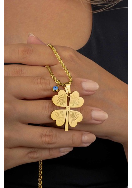 4 Yapraklı Altın Kaplama Burgu Zincir Kadın Çelik Kolye modelleri